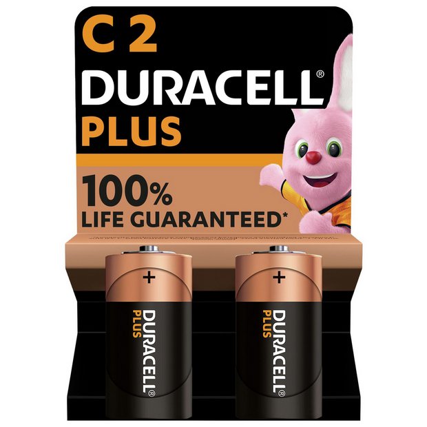 Duracell Plus Alkaline C batteries 2-pack, imported from the UK