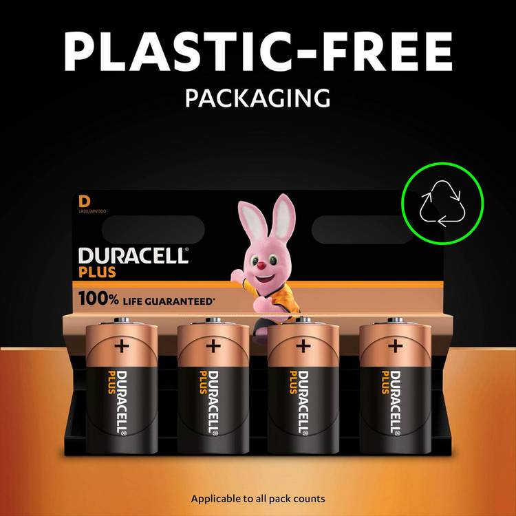 Duracell Plus D batteries pack of 2, imported from the UK