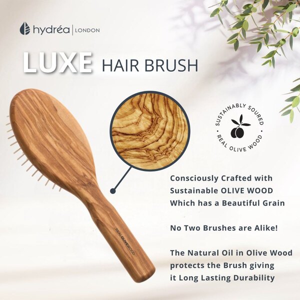 Hydrea London Olive Wood Anti-Static Detangling Hair Brush, UK version