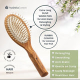 Hydrea London Olive Wood Anti-Static Detangling Hair Brush, UK version