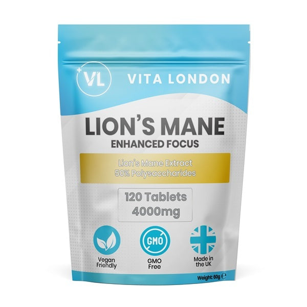 Vita London Lions Mane mushroom supplement 4000mg 120 tablets (British brand)