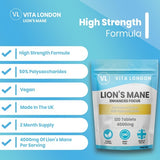 Vita London Lions Mane mushroom supplement 4000mg 120 tablets (British brand)