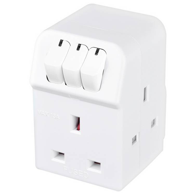 Masterplug 3-way switched adapter, UK version