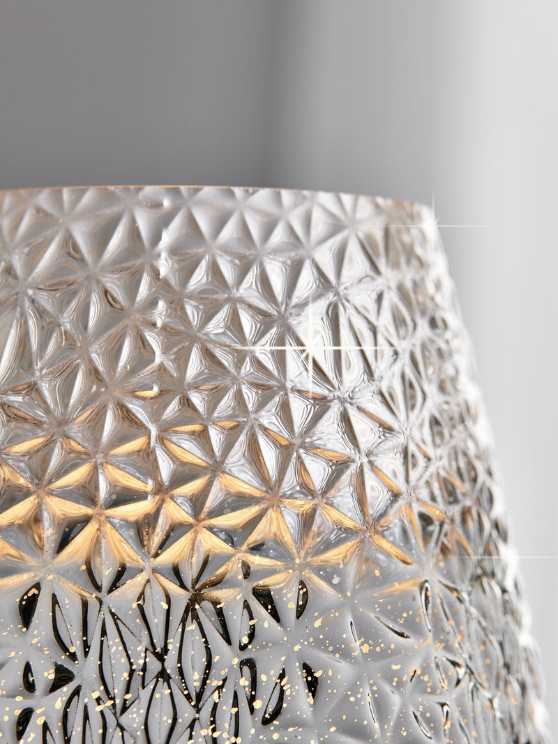 Monroe touch table lamp with chrome base and ombre glass shade, UK version