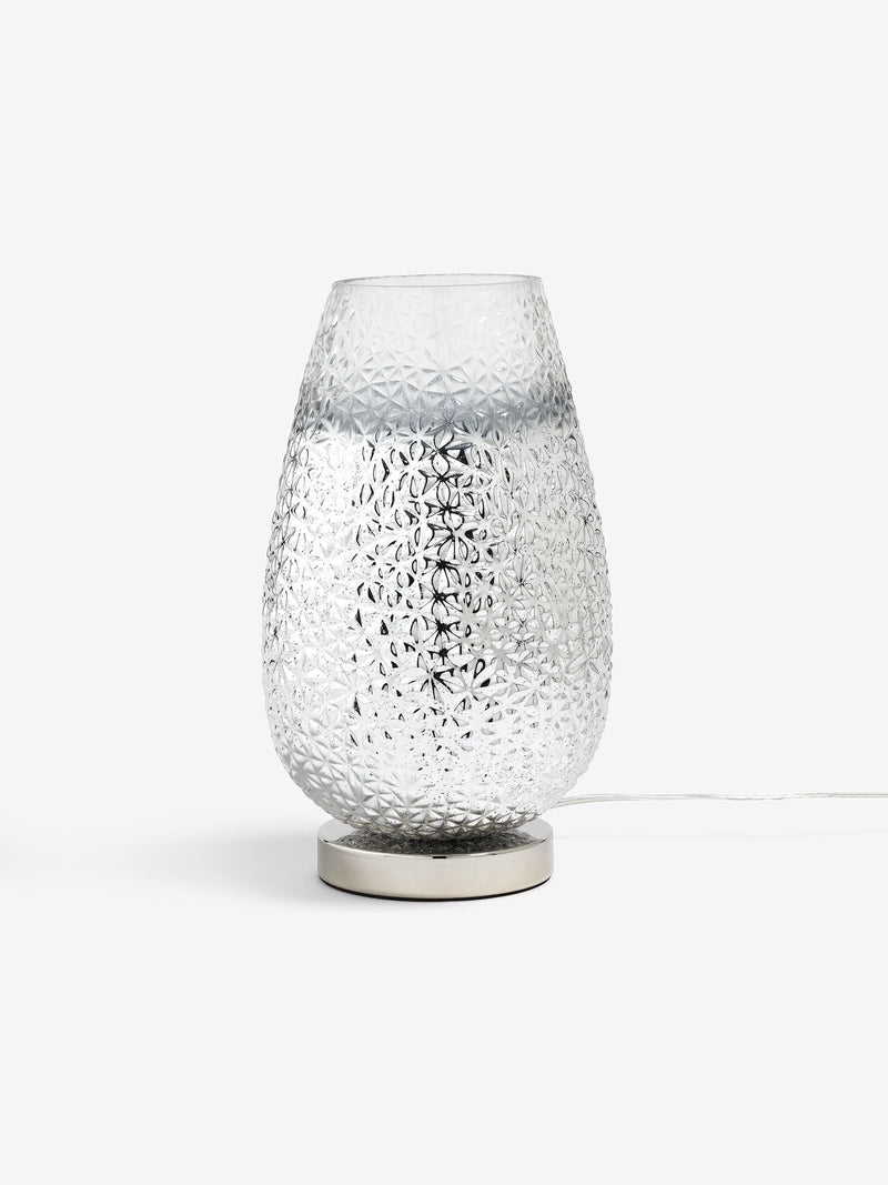 Monroe touch table lamp with chrome base and ombre glass shade, UK version