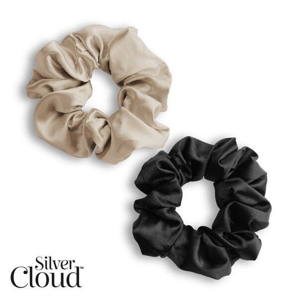 Silver Cloud large satin scrunchies silver infused double pack (British brand)