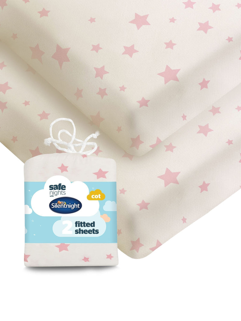Silentnight pink stars cot bed fitted sheets 2 pack (British brand)