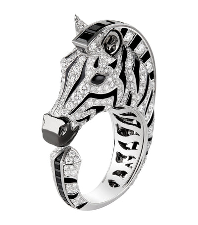 Harrods Boucheron Animaux de Collection Zebra Ring in White Gold, Diamond and Onyx- Buy online at McGrocer