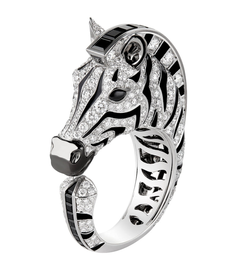 Boucheron white gold diamond onyx zebra ring, UK version