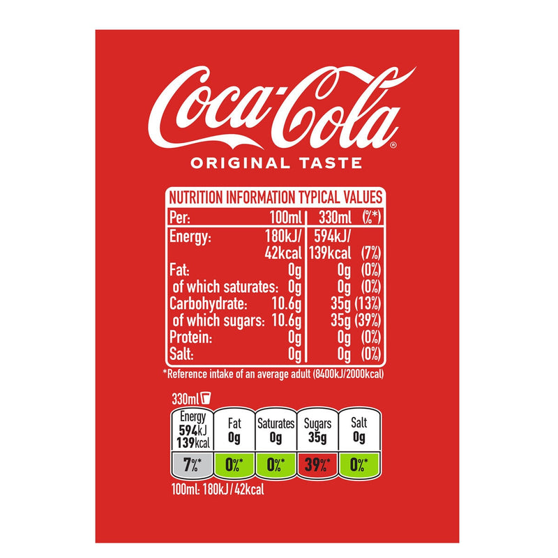 Coca Cola soft drink 30 x 330ml cans (British brand)