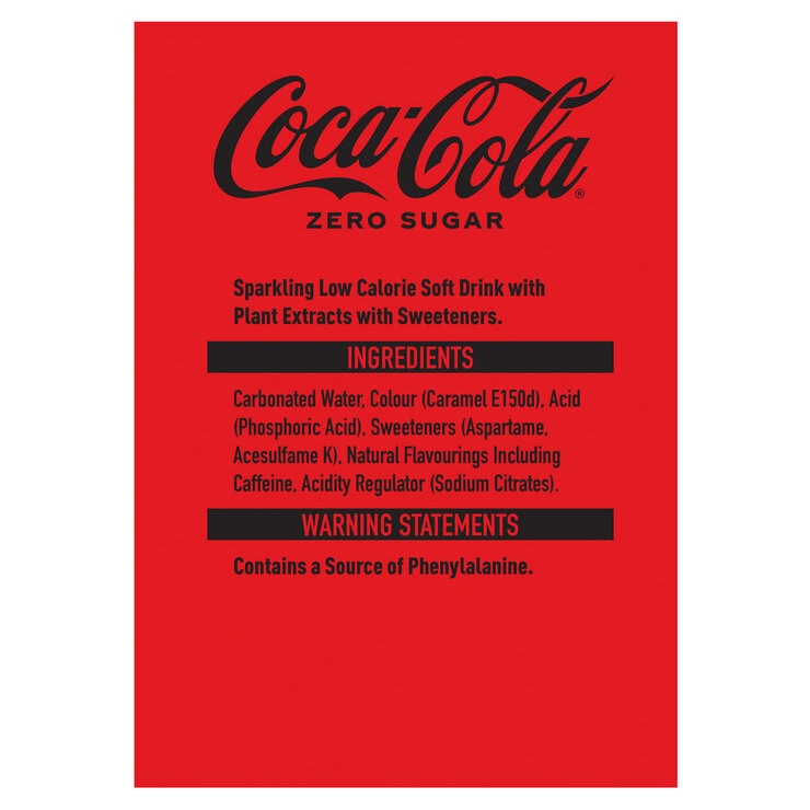 Coca Cola Zero Sugar cans 30 x 330ml (British brand)