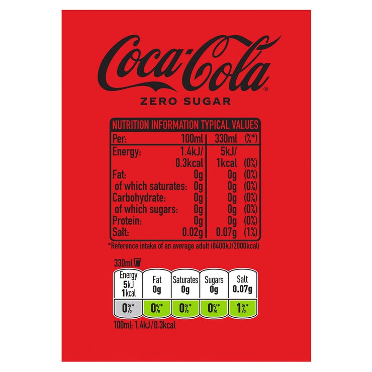 Coca Cola Zero Sugar cans 30 x 330ml (British brand)