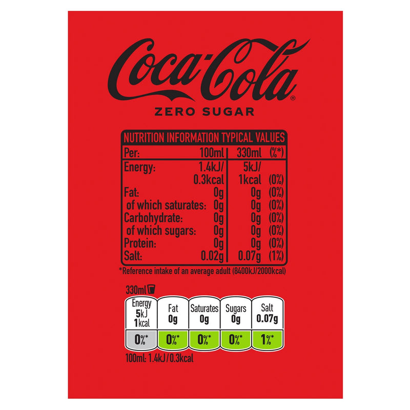 Coca Cola Zero Sugar cans 30 x 330ml (British brand)