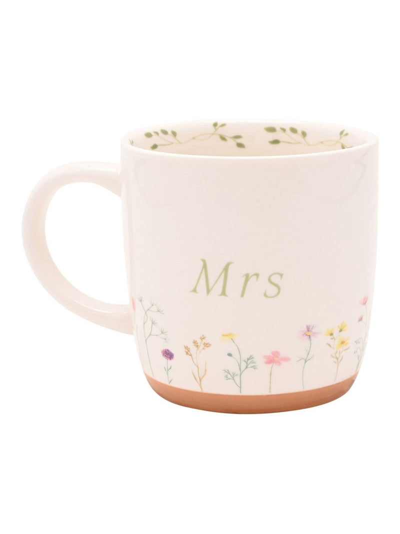 Widdop Mr & Mrs mugs with wildflower illustration - British product