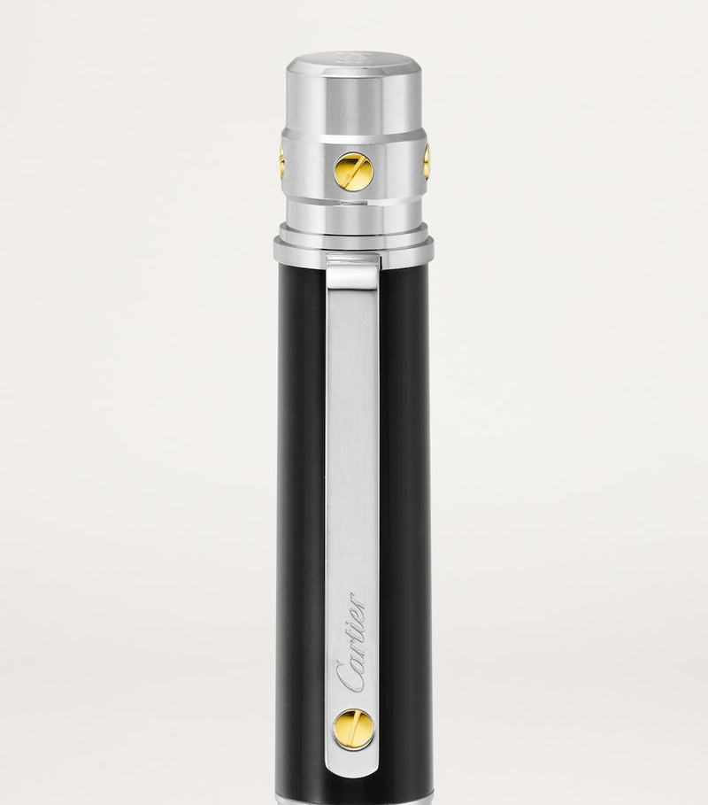 Cartier Santos de Cartier ballpoint pen with black composite and palladium accents, 14cm height - British product