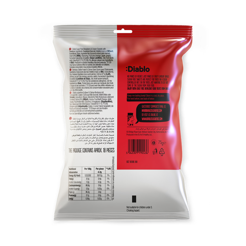 Diablo Sugar Free Strawberry Cream Sweets 75g - British product