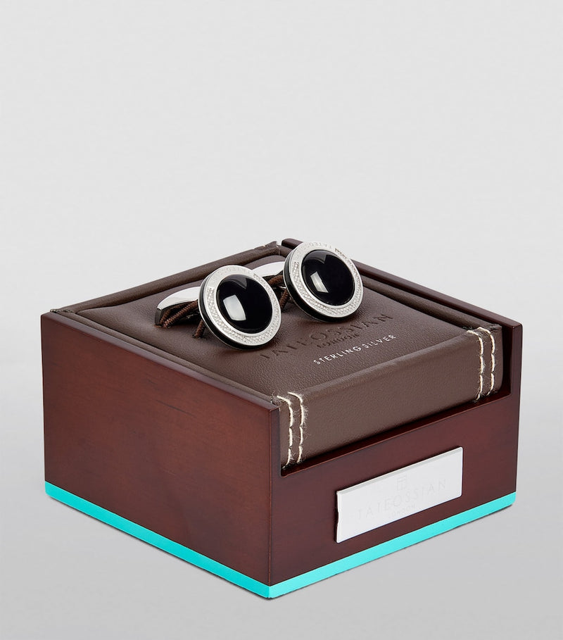 Tateossian sterling silver onyx cufflinks, UK version