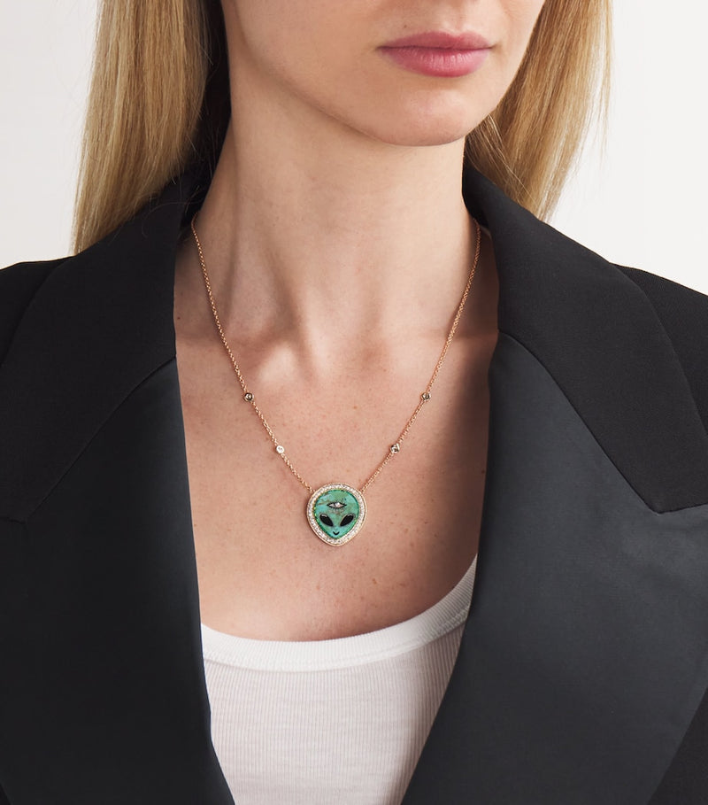 Jacquie Aiche small alien necklace with turquoise and diamonds - British product
