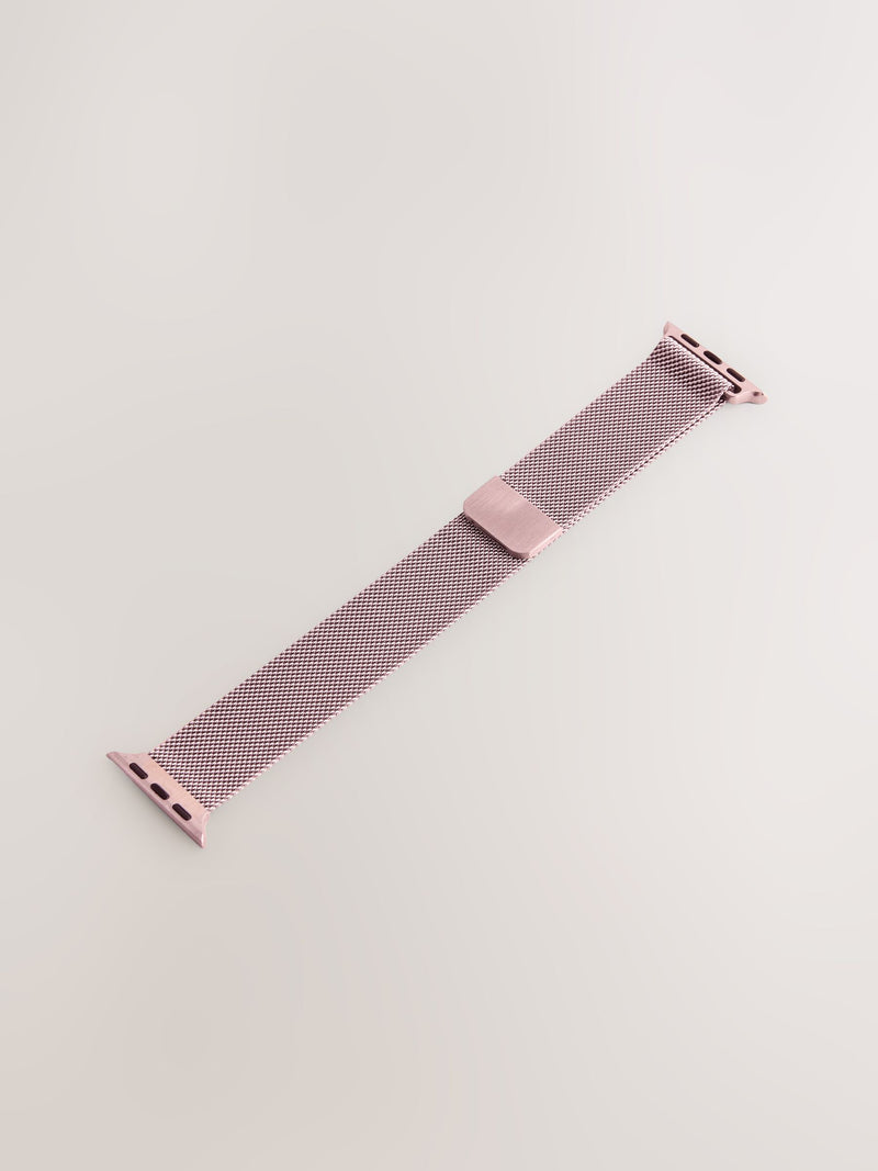 Pink mesh watch strap for Apple Watches, imported from the UK