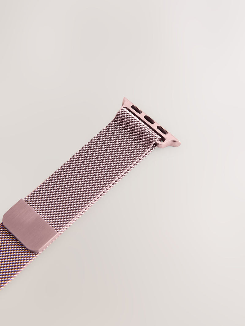 Pink mesh watch strap for Apple Watches, imported from the UK