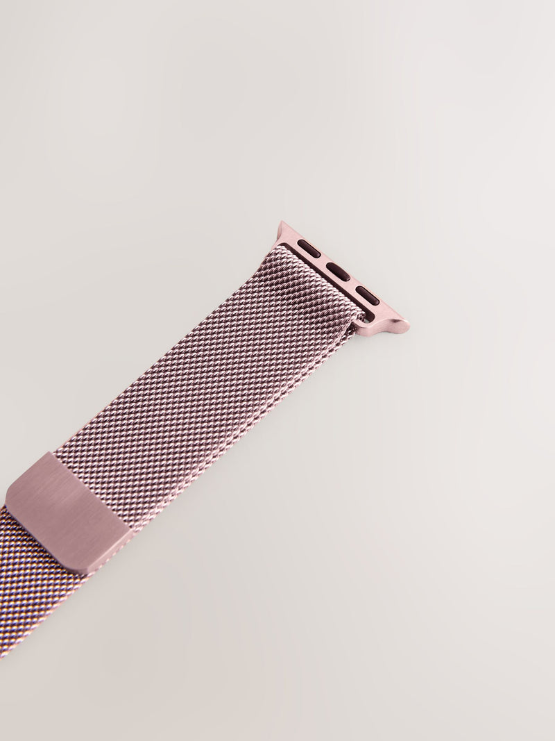 Pink mesh watch strap for Apple Watches, imported from the UK