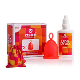 Asan heavy flow menstrual cup with OneDrop Cleanser (British brand)