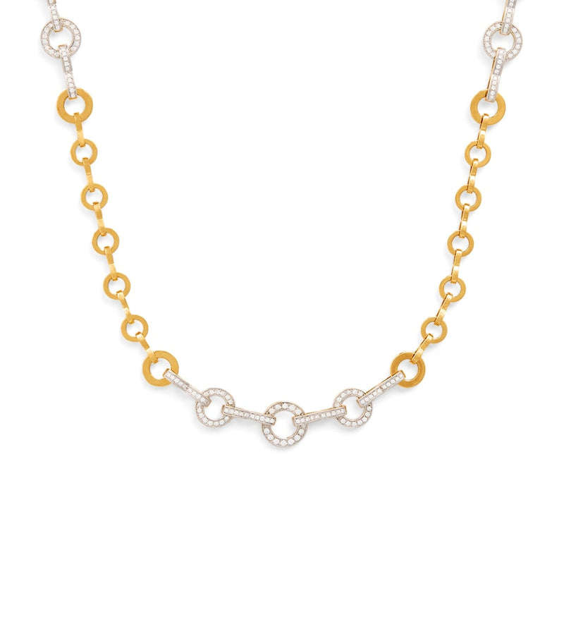 Azlee Candence circle chain necklace pavé diamond yellow gold - British product