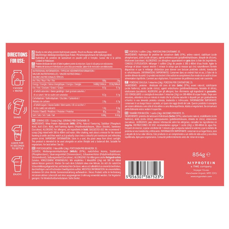 MyProtein clear whey protein peach tea 850g (British brand)