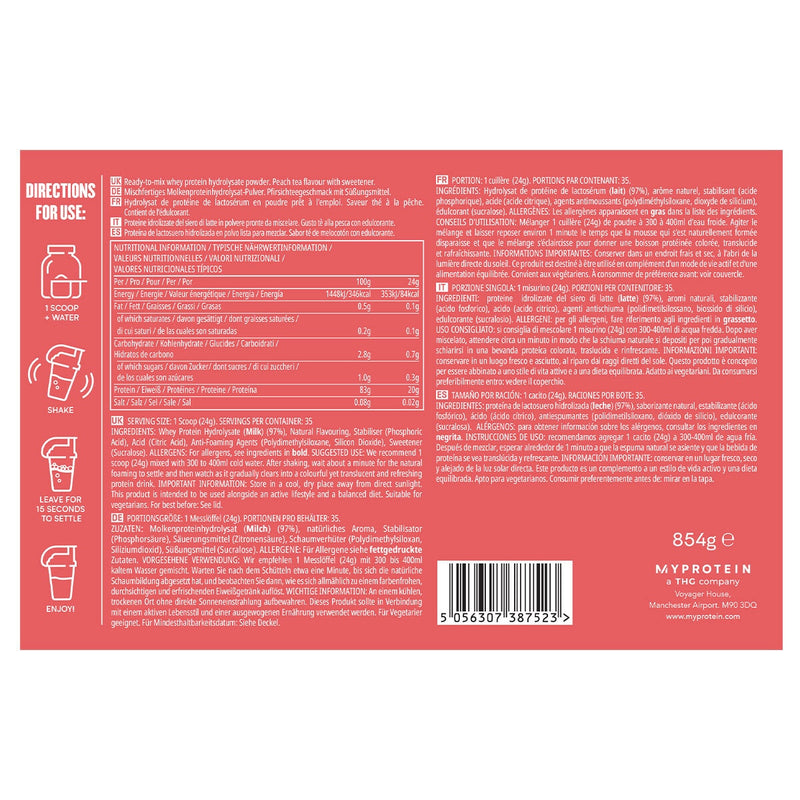 MyProtein clear whey protein peach tea 850g (British brand)