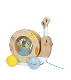 Janod Pure pull-along snail toy with xylophone and tambourine, UK version