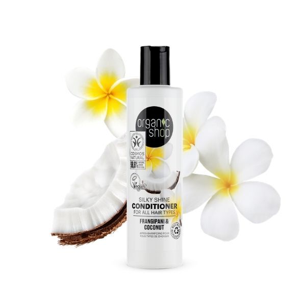 Organic Shop SilkyShine Conditioner Frangipani & Coconut 280ml, imported from the UK