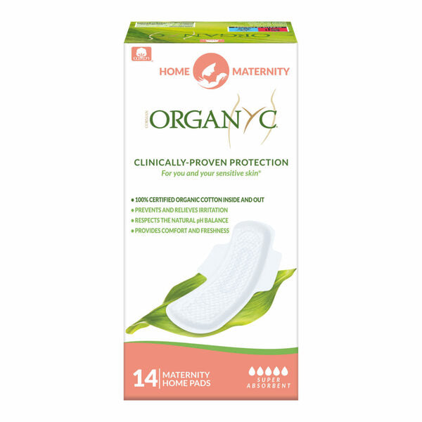 Organyc maternity pads home 14 count, imported from the UK