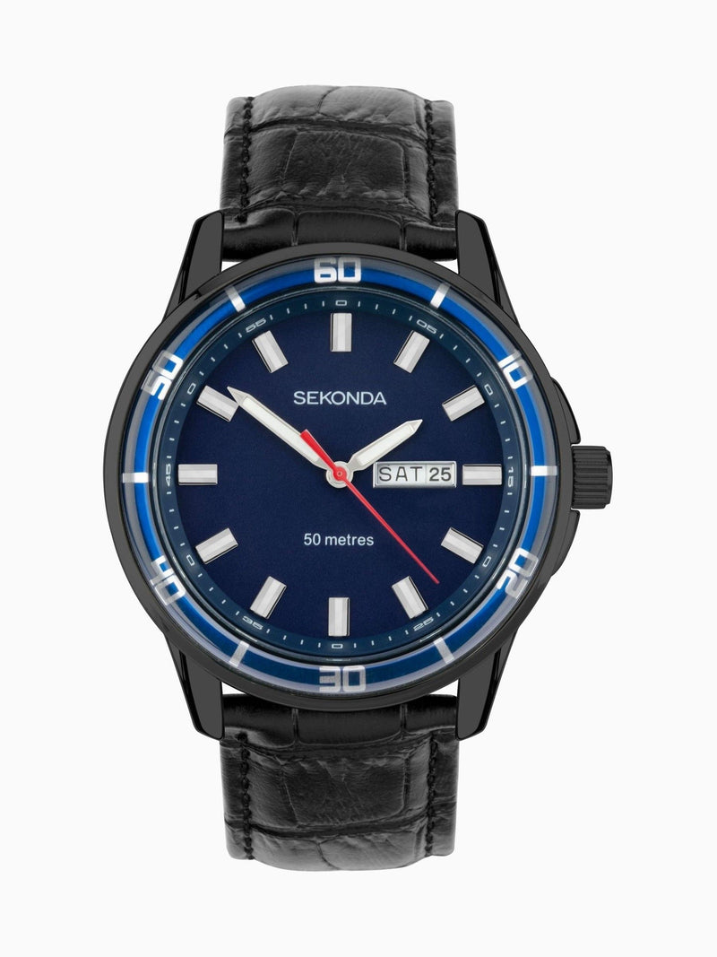Sekonda Black Midnight analogue watch 44mm (British brand)