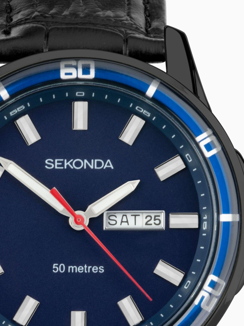 Sekonda Black Midnight analogue watch 44mm (British brand)
