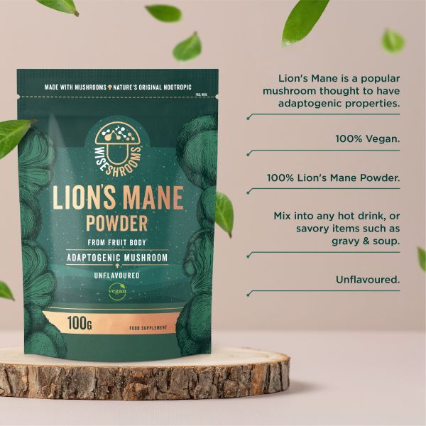Wiseshrooms Lion's Mane mushroom powder 100g (British brand)