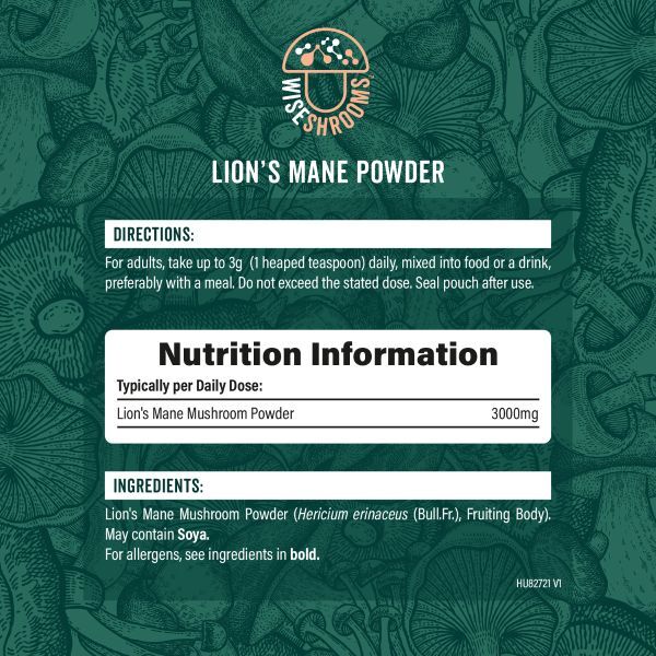 Wiseshrooms Lion's Mane mushroom powder 100g (British brand)