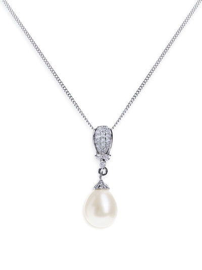Next Ivory & Co Rhodium Serrano Pearl Drop Pendant Necklace- Buy online at McGrocer