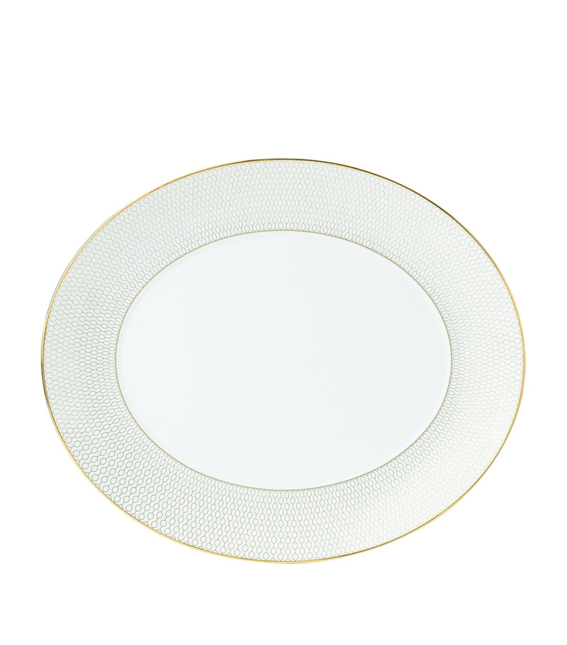 Wedgwood oval serving platter with white and gold honeycomb pattern 33cm (British brand)