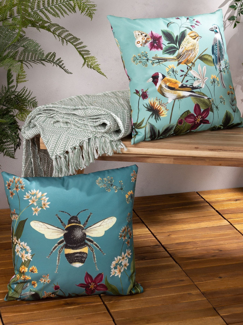Wylder Midnight Garden Bee outdoor cushion 43cm - British product