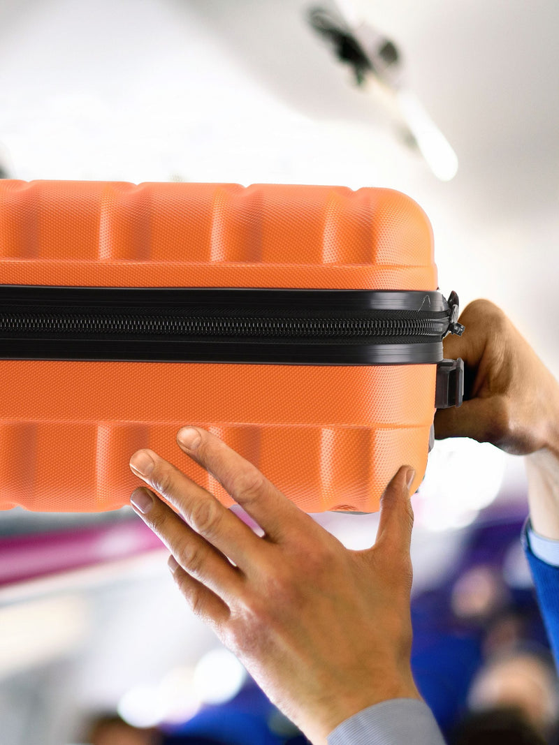 Flight Knight orange and black hardcase suitcase set, three pieces (British brand)