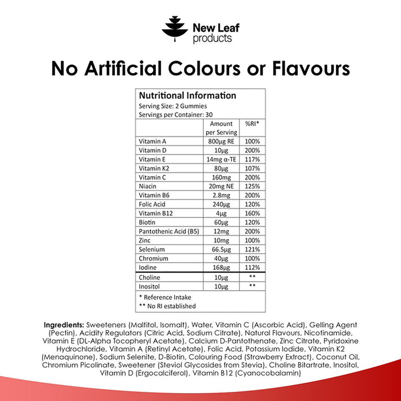 New Leaf multivitamin gummies adults and teens 60 count (British brand)