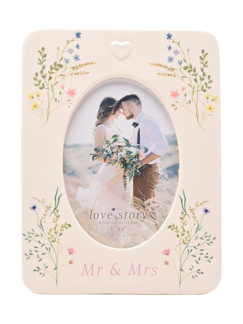 Widdop ceramic photo frame floral Mr & Mrs 4x6 inch - British product