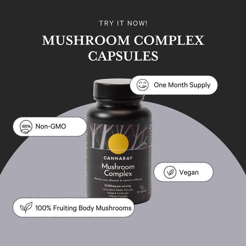 Cannaray Mushroom Complex capsules 60 count, imported from the UK