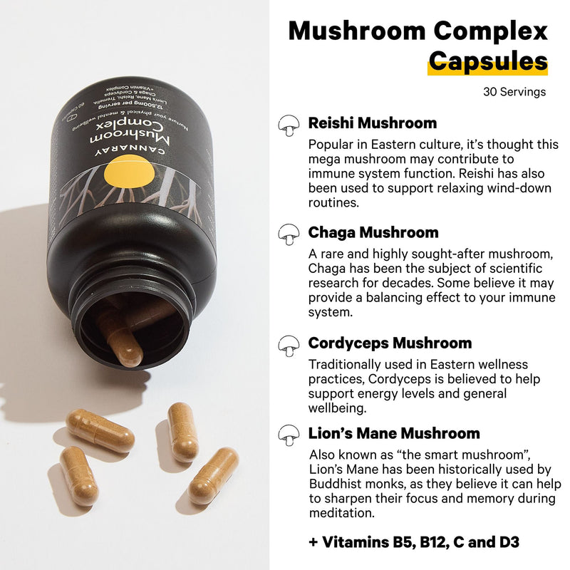 Cannaray Mushroom Complex capsules 60 count, imported from the UK