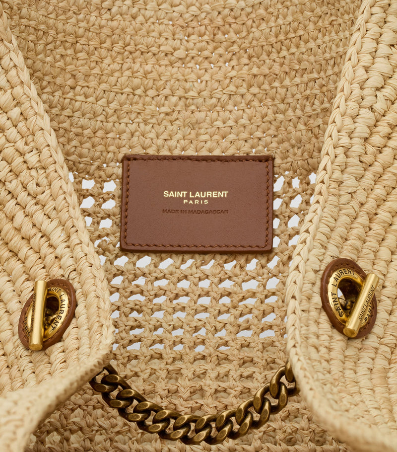 Saint Laurent Icare tote bag woven raffia gold-tone YSL emblem (British brand)