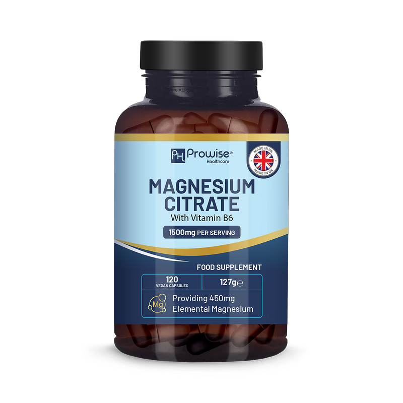 Prowise Healthcare magnesium citrate capsules 1500mg with vitamin B6, UK version