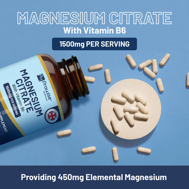 Prowise Healthcare magnesium citrate capsules 1500mg with vitamin B6, UK version