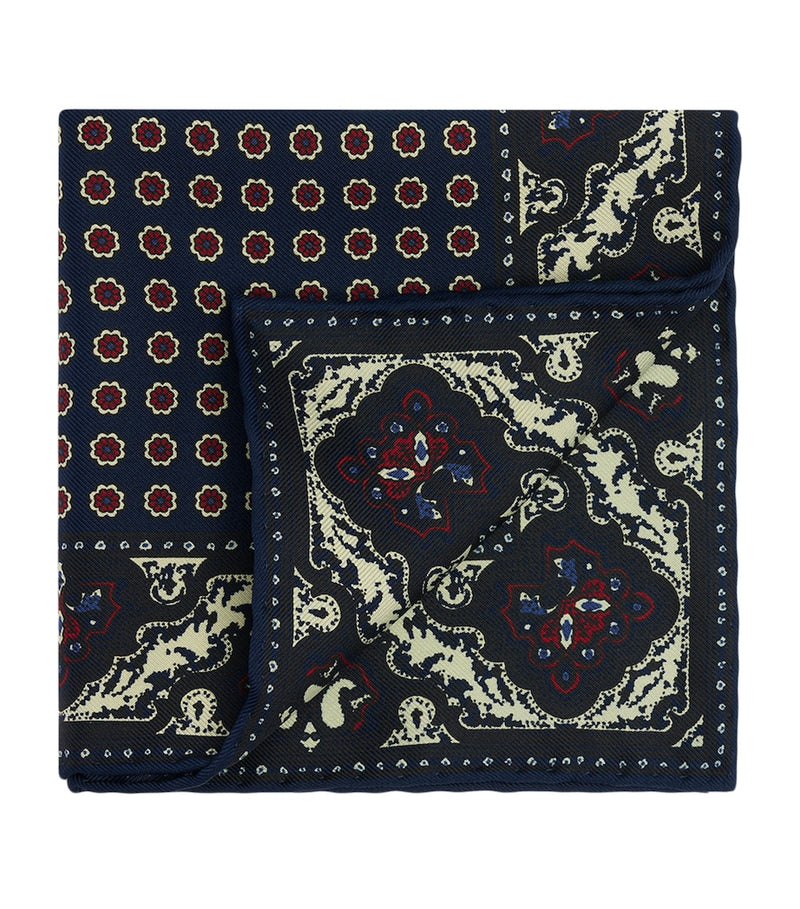 Dunhill mulberry silk floral medallion pocket square, UK version