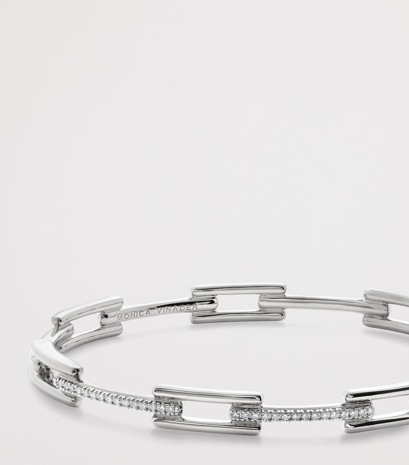 Monica Vinader sterling silver diamond Signature Link slim bangle (British brand)