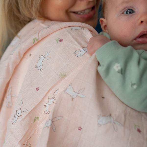 Ziggle Cotton Muslin Square - Pink Bunnies